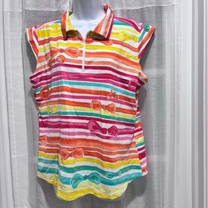 IBKUL Sleeveless Golf Polo Top XL Multicolor Stripe Bow 1/4 Zip Preppy Tennis